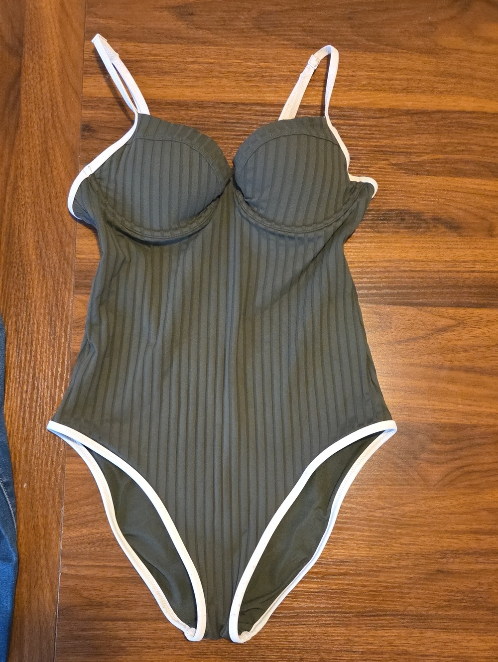 Aerie - American Eagle Olive Green One-Piece Swimsuit with White Trim